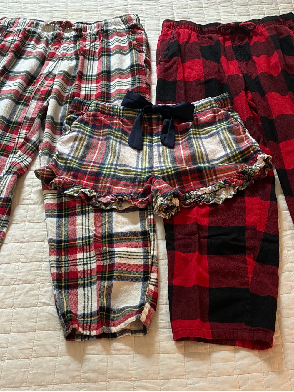 Women’s Red Plaid Ruffled Lounge Pants & Shorts - Lot of 3 Size L